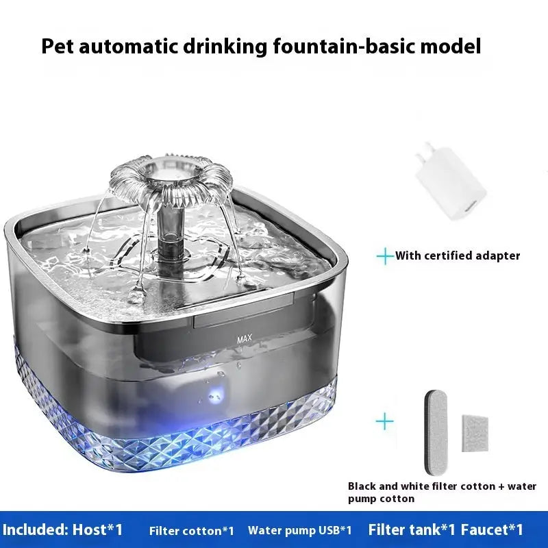 Gray Pet Water Dispenser with USB and Sensor Black Filter Cotton Set Gray Basic Style