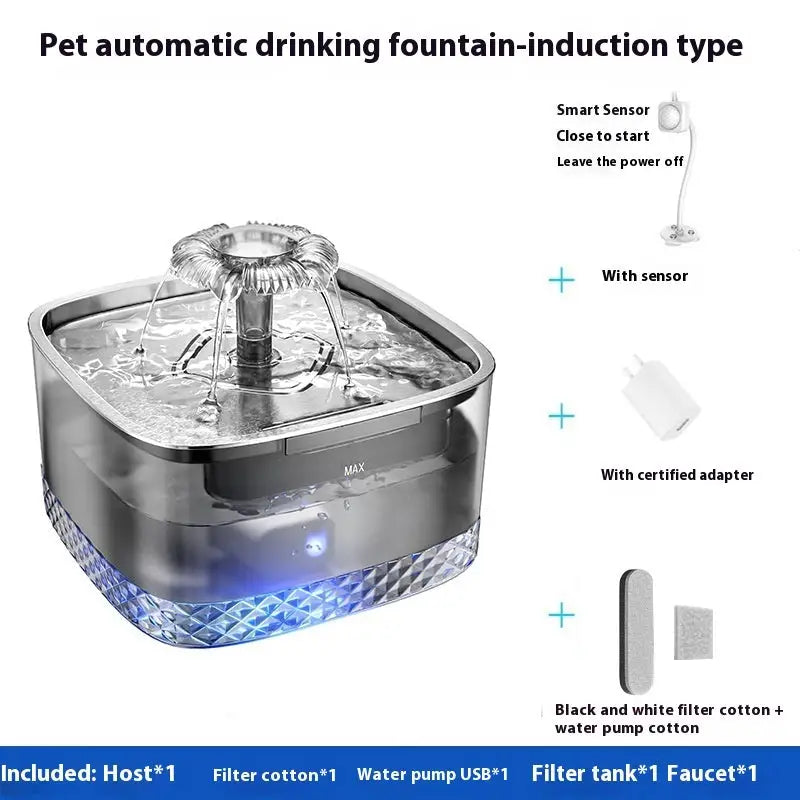 Gray Pet Water Dispenser with USB and Sensor Black Filter Cotton Set Gray Sensor