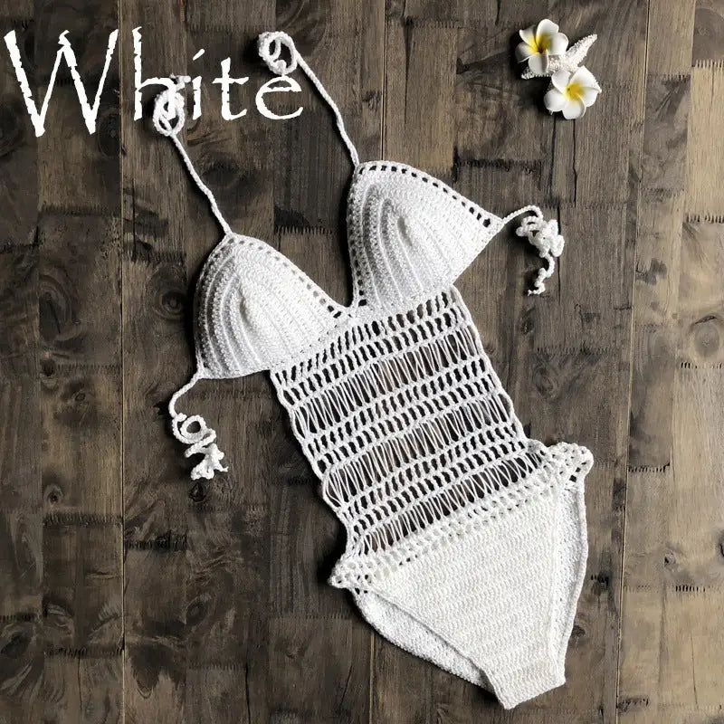 Hand-woven one-piece swimsuit - white / One size