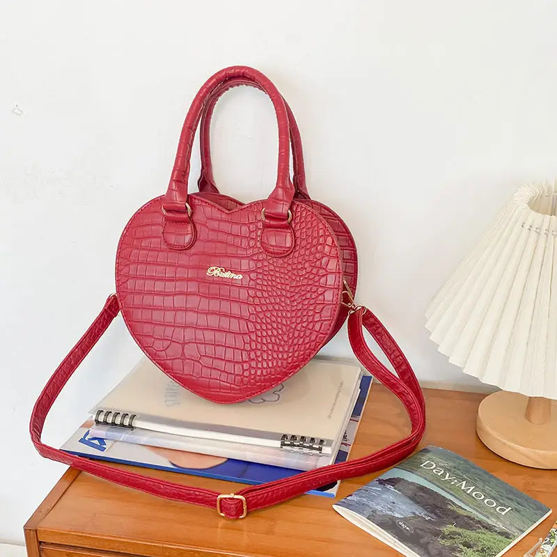 Heart Shape PU Leather Women’s Crossbody Bag with Sandwich Pocket - Red