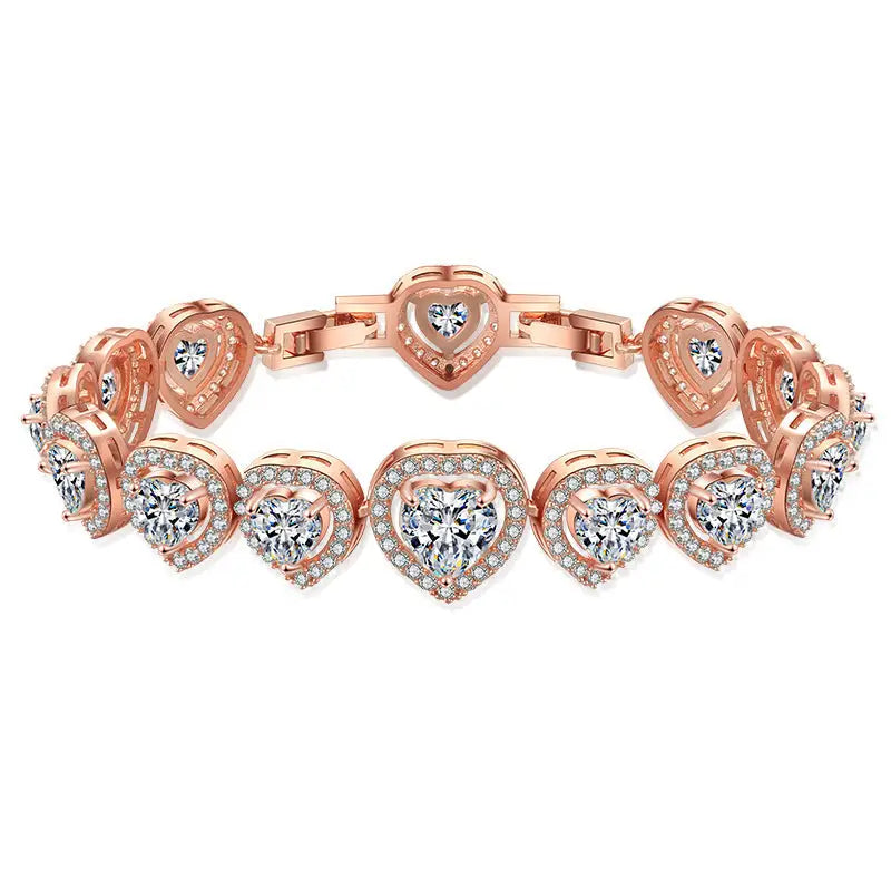 HeartZircon Korean Style Bracelet with Delicate Heart Charm - Rose Gold Plated