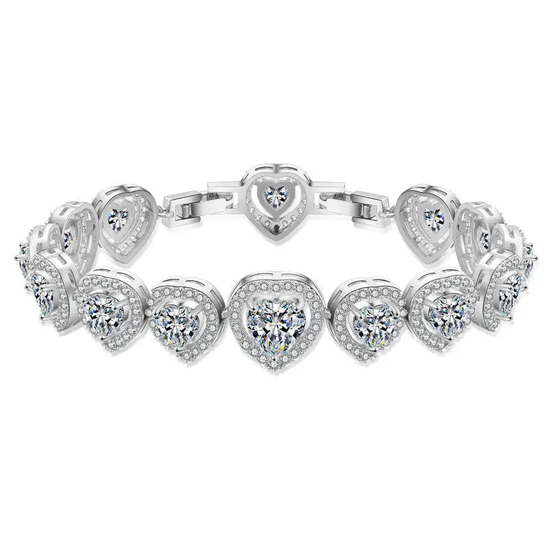 HeartZircon Korean Style Bracelet with Delicate Heart Charm - White Gold Plated