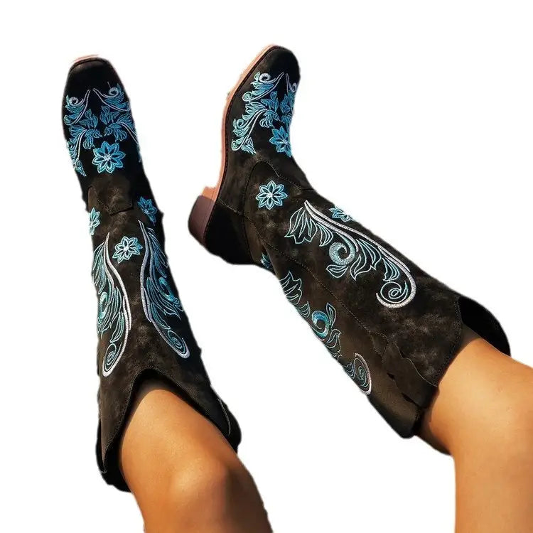 High Heel PU Boots with Round Toe and Rubber Sole