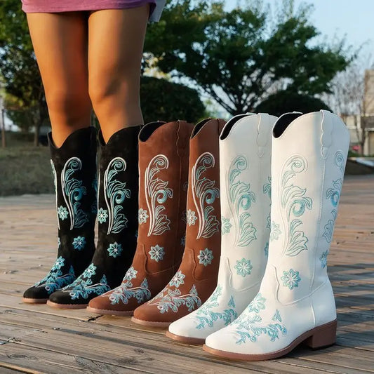 High Heel PU Boots with Round Toe and Rubber Sole