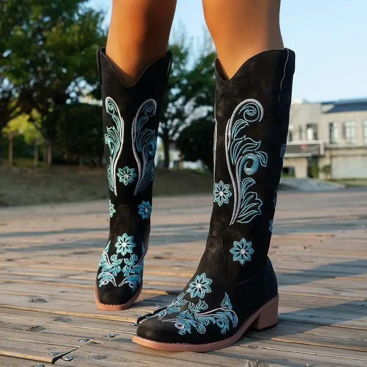 High Heel PU Boots with Round Toe and Rubber Sole