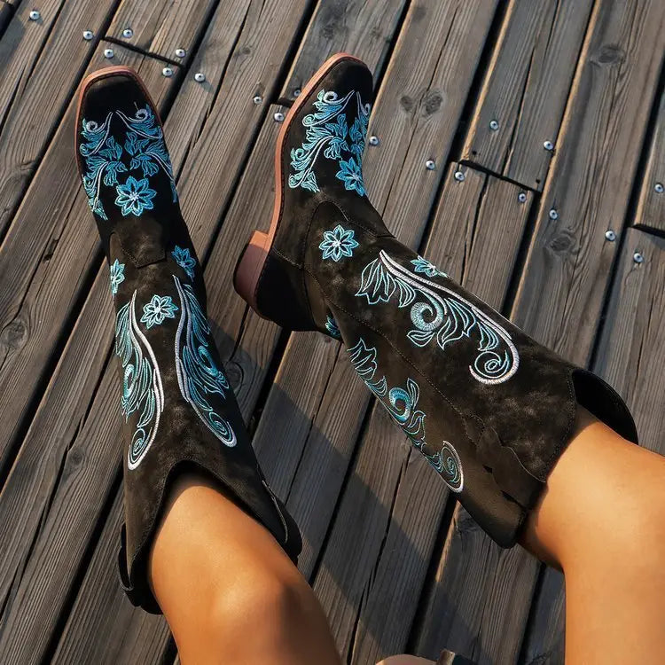 High Heel PU Boots with Round Toe and Rubber Sole - Black / 36