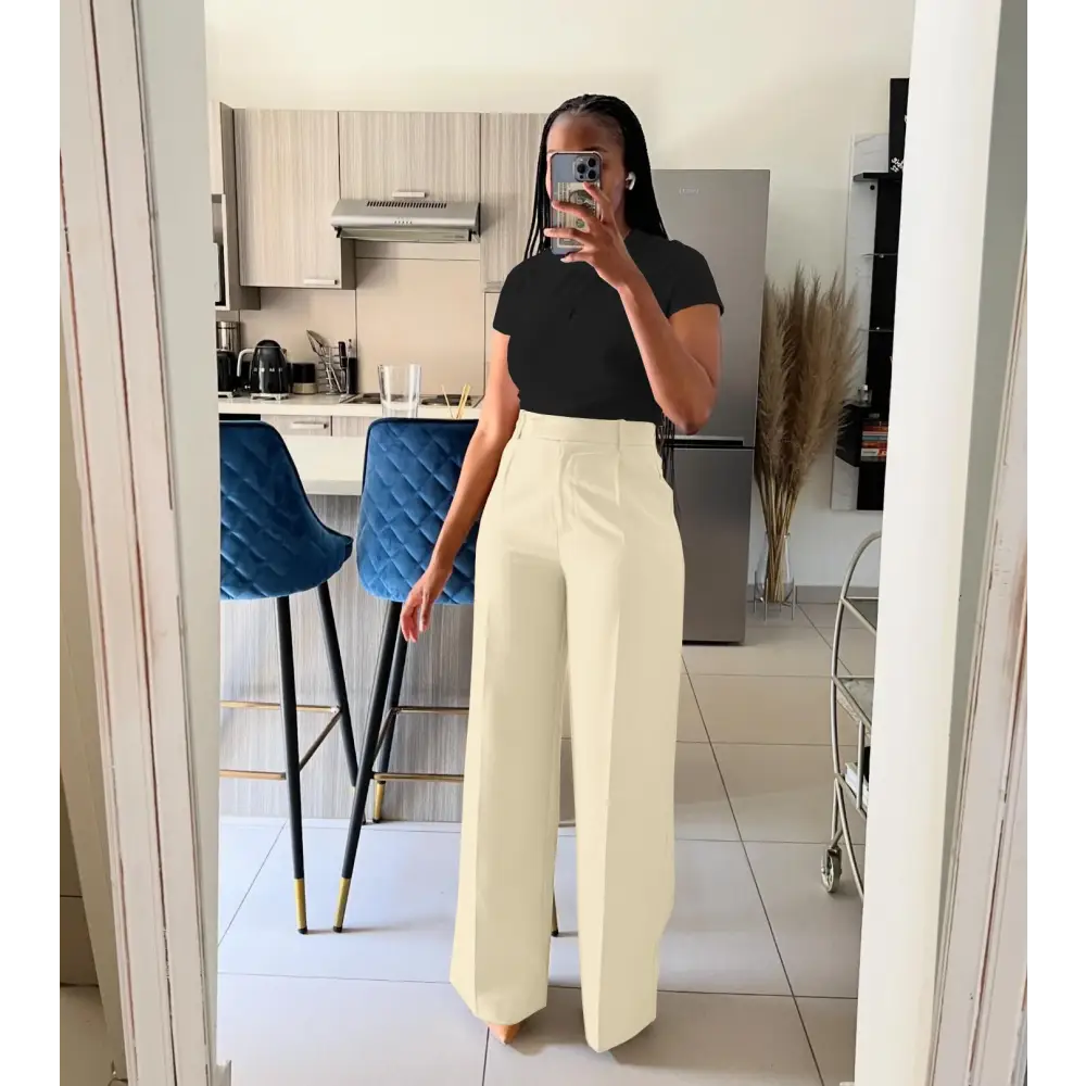 High-Waist Straight-Leg Pants - Apricot / S