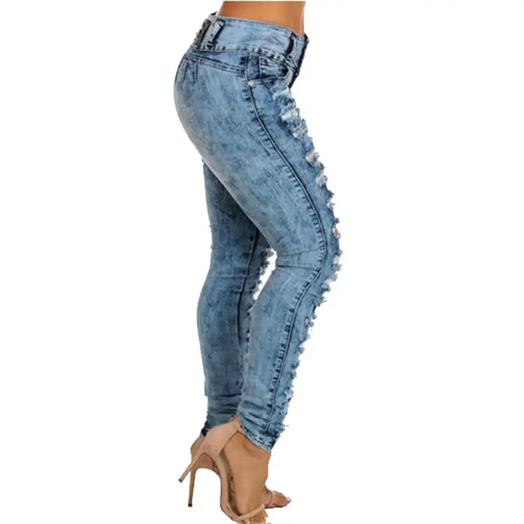 High-Waisted Breasted Ripped Jeans