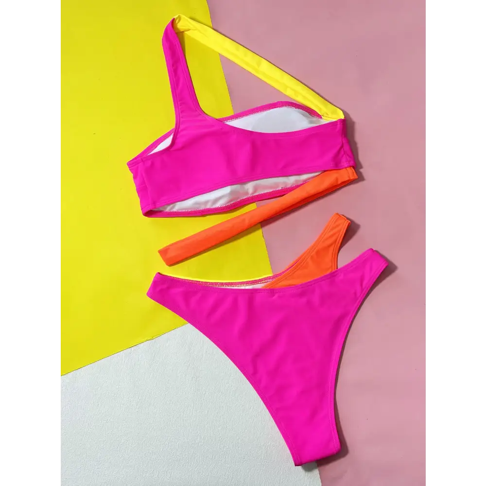 Hollow Contrast Color Split Bikini Swimsuit