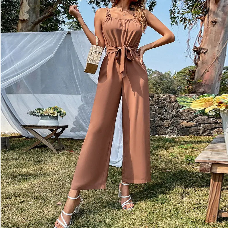 BreezyWide Jumpsuit with Hollow Straps - 4