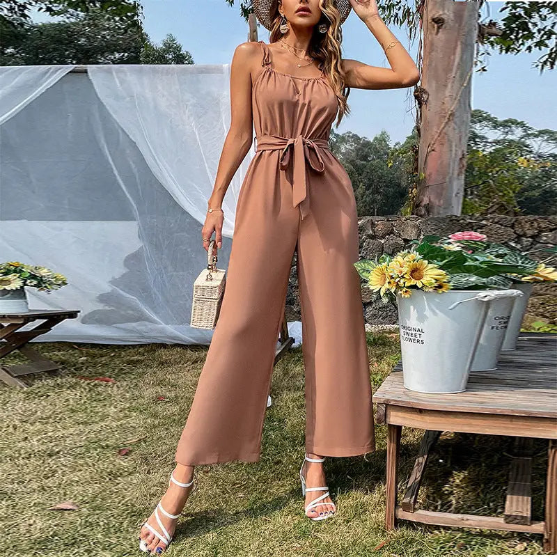 BreezyWide Jumpsuit with Hollow Straps - 4