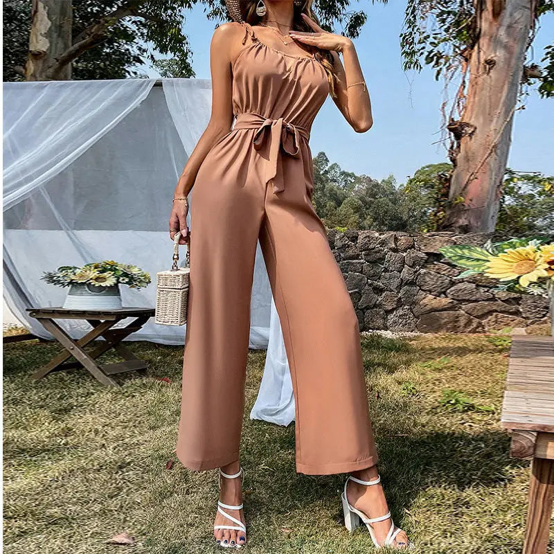 BreezyWide Jumpsuit with Hollow Straps - 4