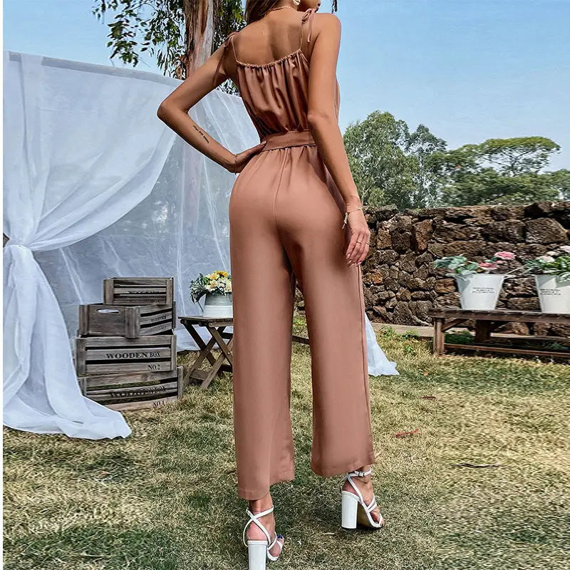 BreezyWide Jumpsuit with Hollow Straps - 4