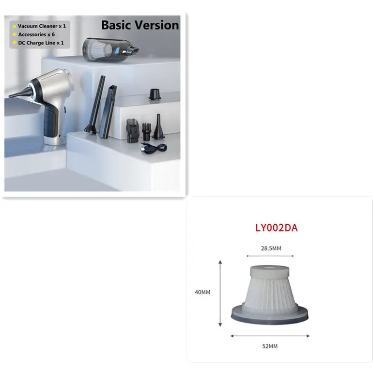 Home and Car Dual Purpose Handheld Vacuum Cleaner 12000Pa Rechargeable Basic suit