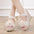 K-Style Plus Wedge Peep Toe Sandals - Beige / 35