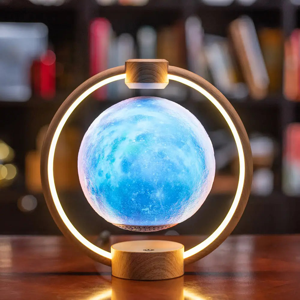 K1 Round Moon Bluetooth Speaker with Wood Grain Base and Suspension Wood grain starry sky