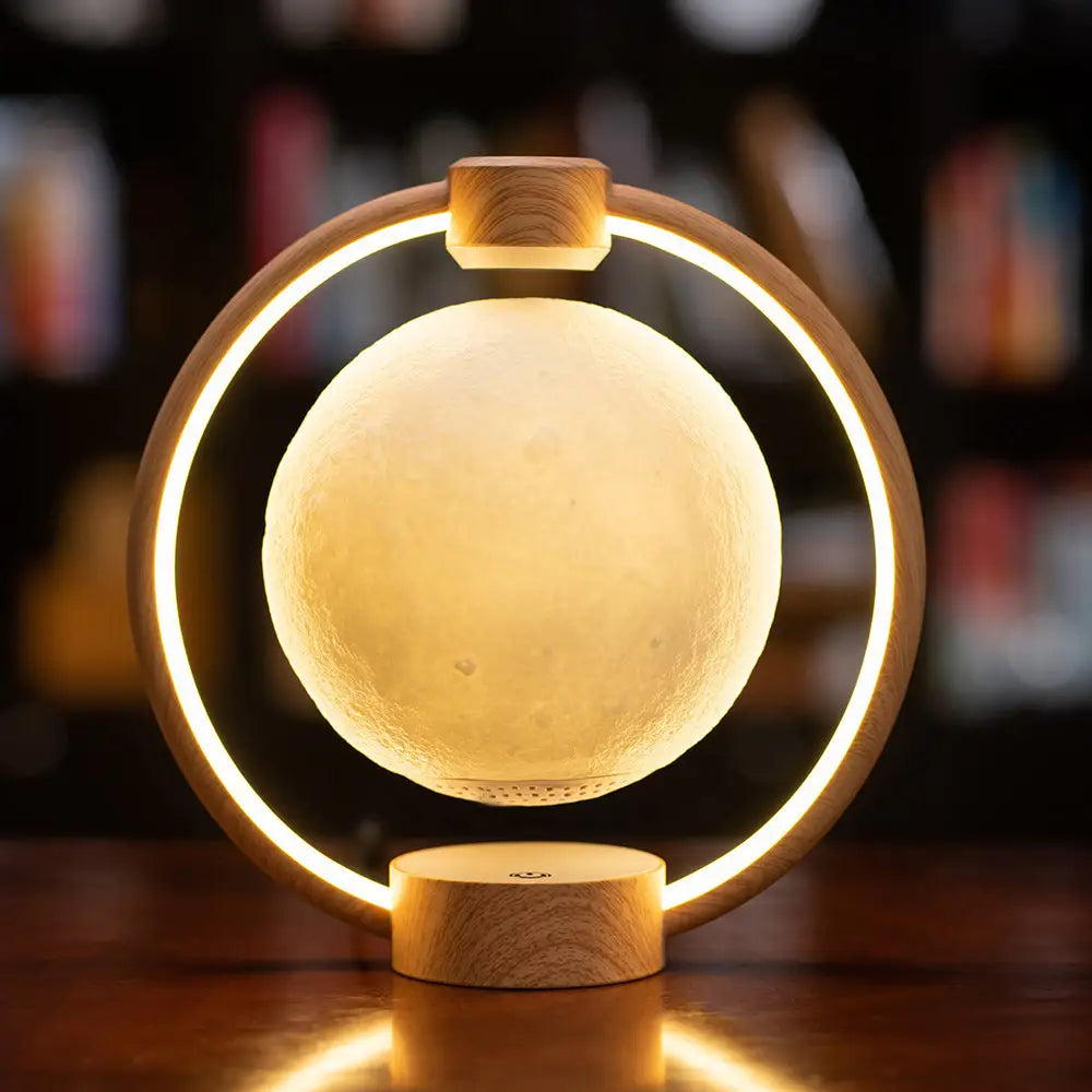 K1 Round Moon Bluetooth Speaker with Wood Grain Base and Suspension Wood grain moon