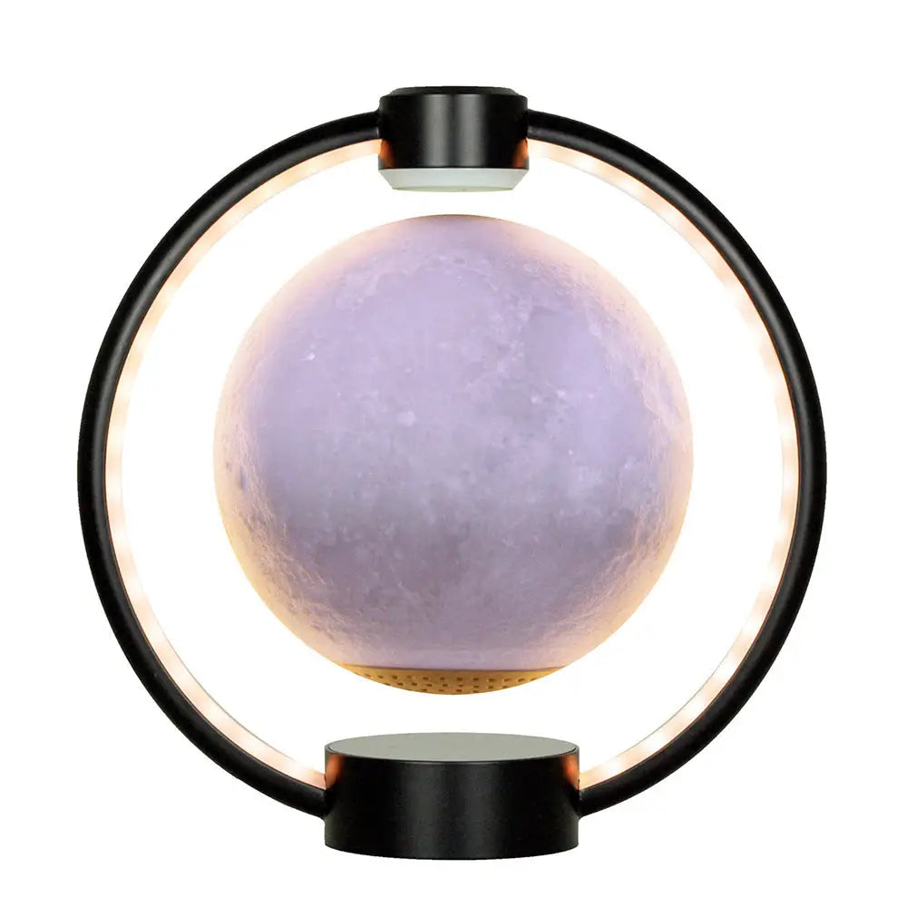 K1 Round Moon Bluetooth Speaker with Wood Grain Base and Suspension Black moon