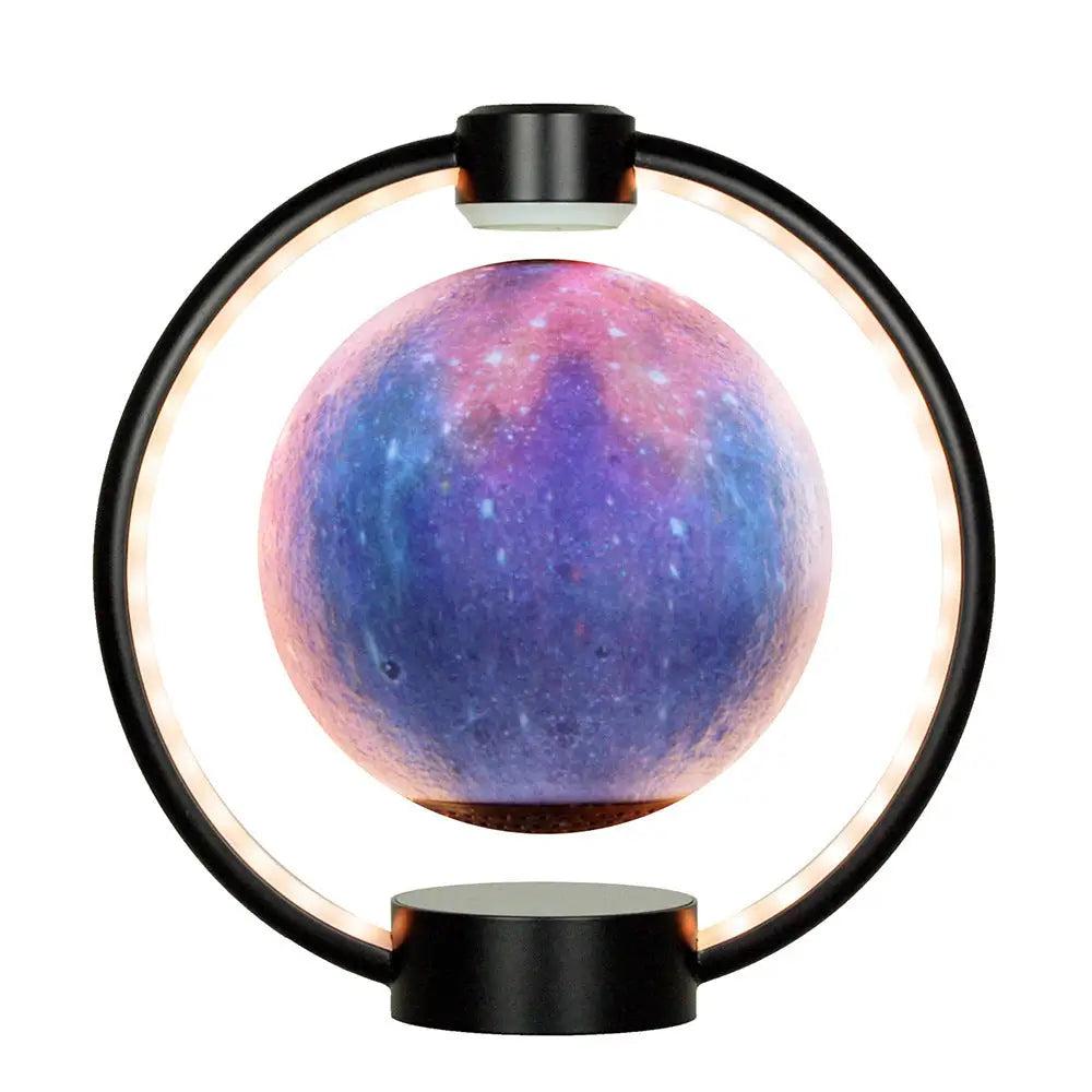 K1 Round Moon Bluetooth Speaker with Wood Grain Base and Suspension Black starry sky
