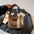 Khaki and Creamy-White Straw Vertical Square Suitcase Bag - Khaki