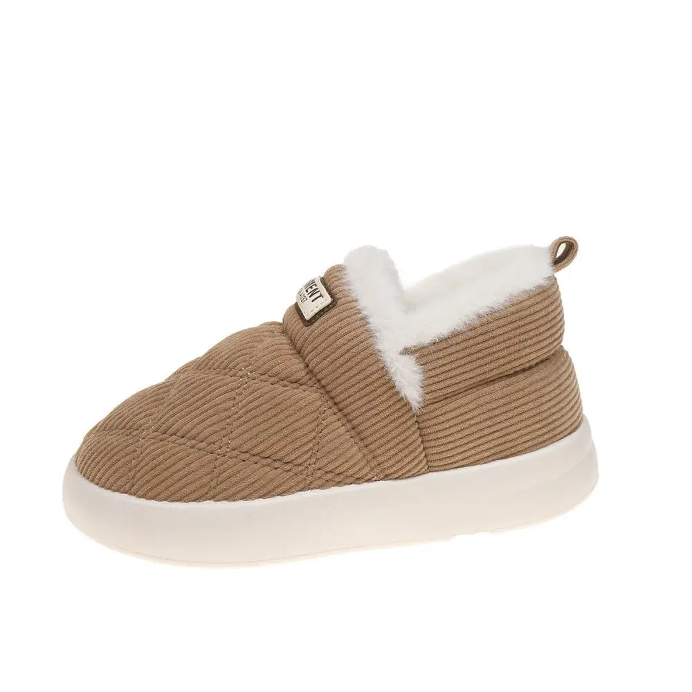 Khaki Low Top Hiking Shoes with Artificial Wool Lining and Rubber Sole - Khaki / 36to37