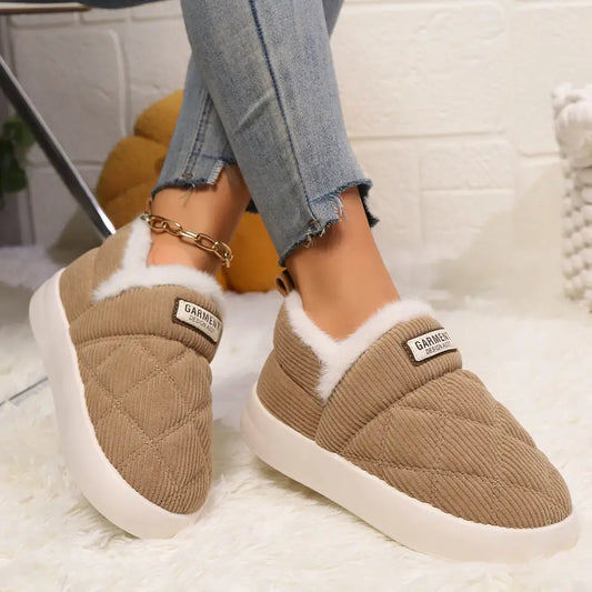 Khaki Low Top Hiking Shoes with Artificial Wool Lining and Rubber Sole
