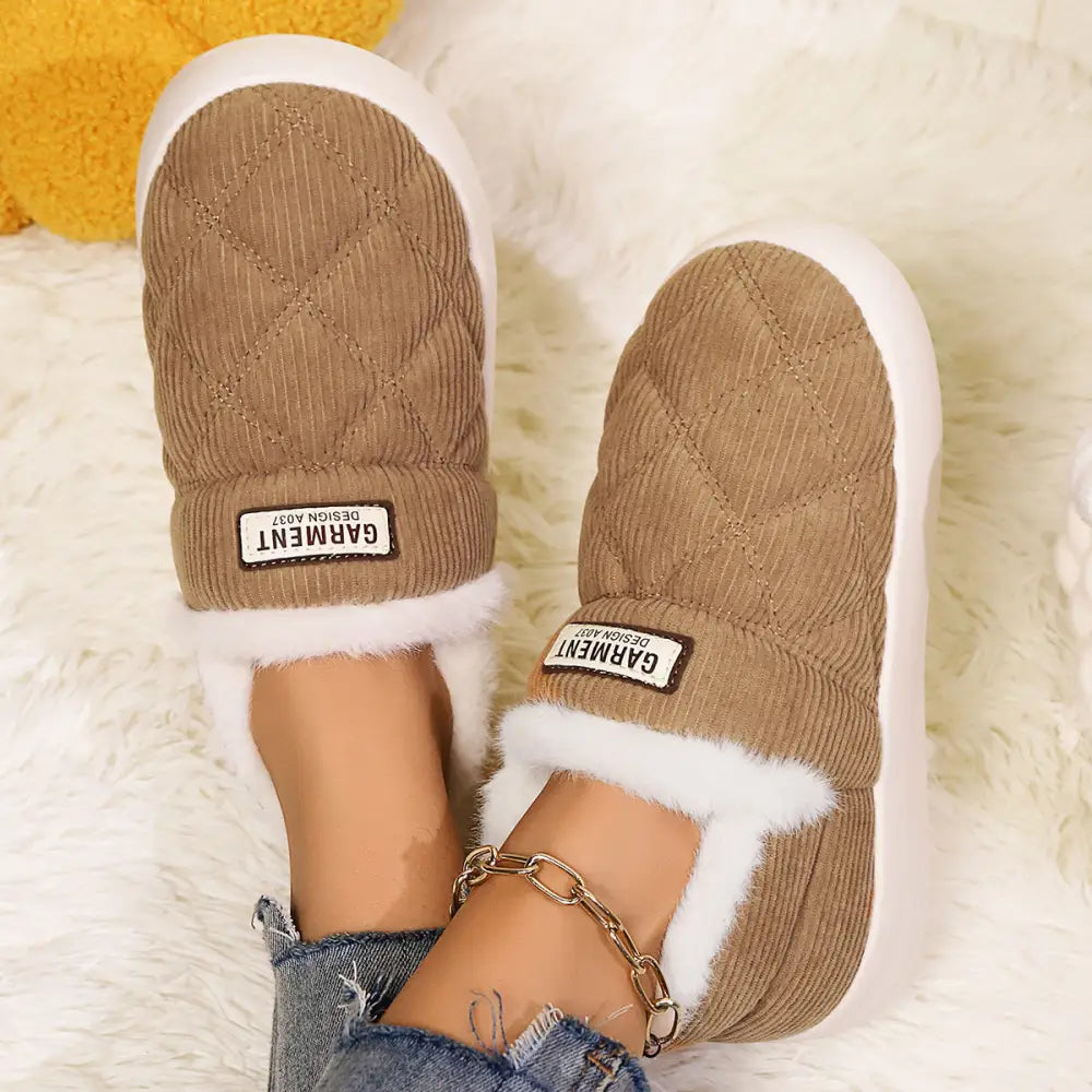 Khaki Low Top Hiking Shoes with Artificial Wool Lining and Rubber Sole