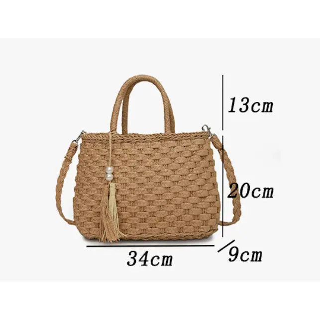 Khaki Milky White Straw Suitcase Style Handbag for Women