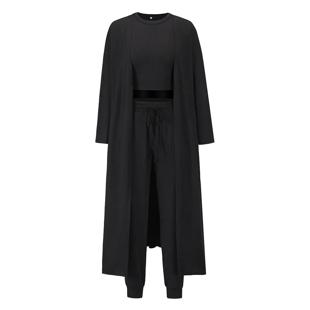 KnitFlex Women’s Slim-fit Vest & Trousers Set - Black / S
