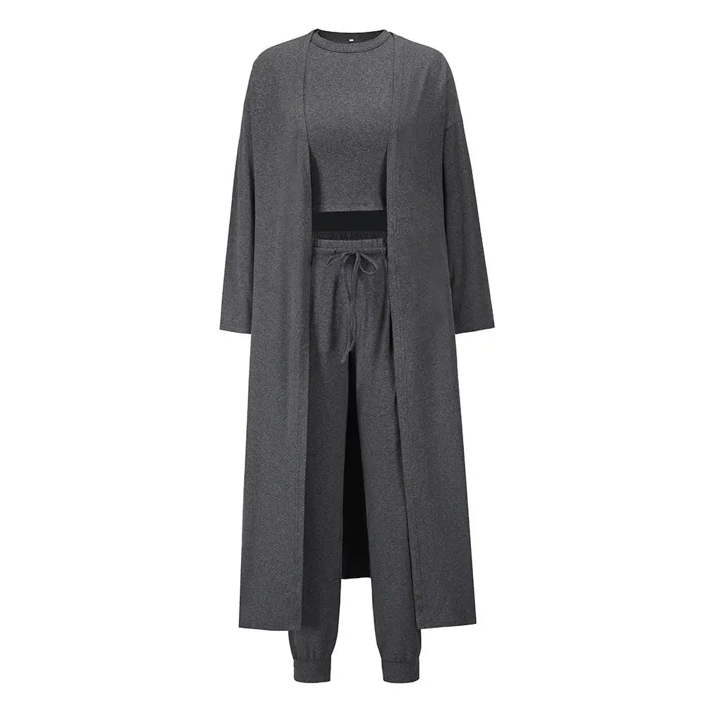 KnitFlex Women’s Slim-fit Vest & Trousers Set - Grey / S