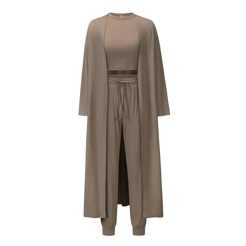 KnitFlex Women’s Slim-fit Vest & Trousers Set - Khaki / S