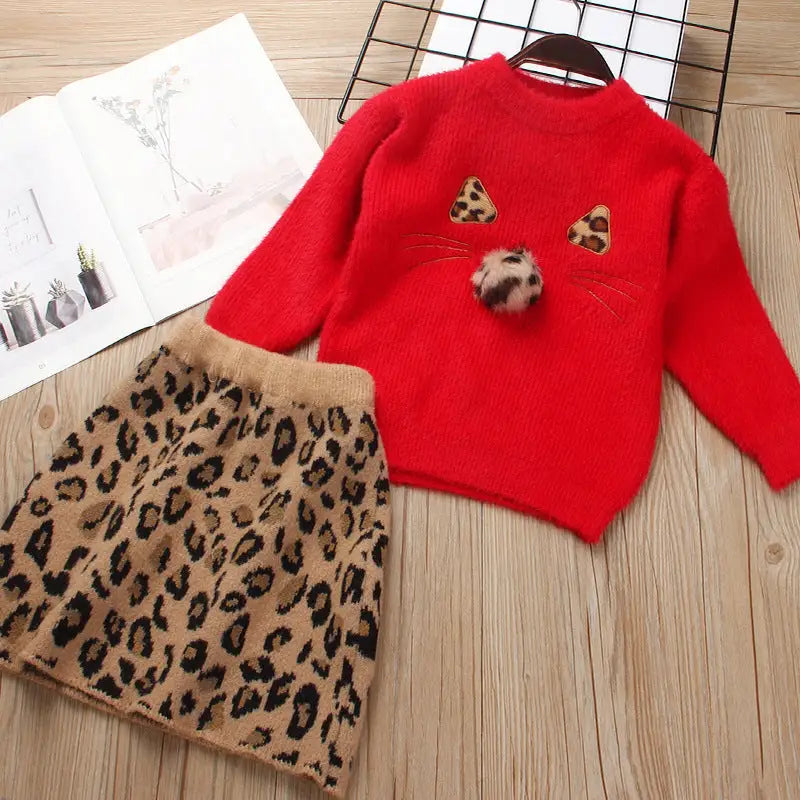 KnitKiddos Cozy Sweater Set - Red / 100cm