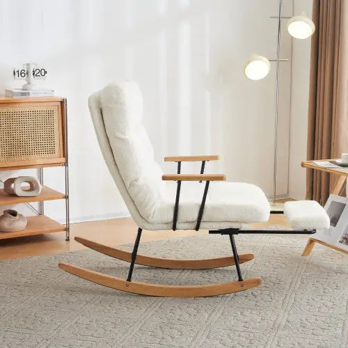 Komfortabler Schaukelsessel mit Schwerkraftverstellung und Fußstütze White 5
