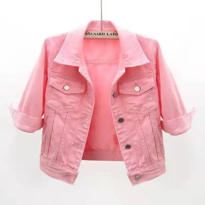 Korean Denim Coat - Pink / S