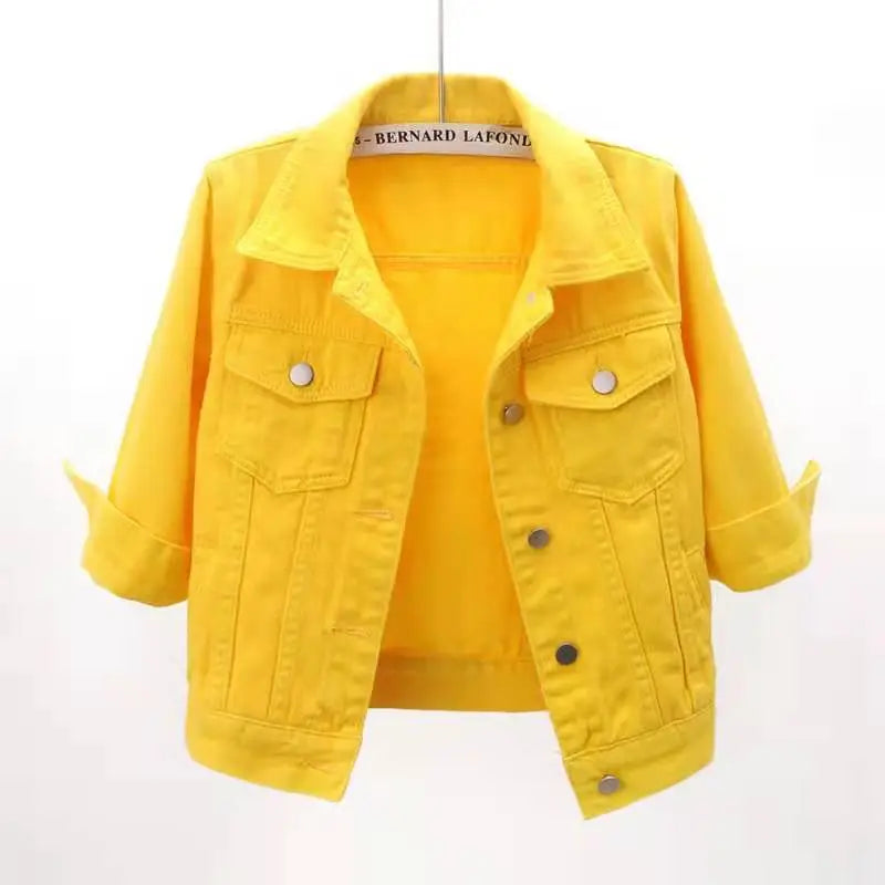 Korean Denim Coat - Yellow / S