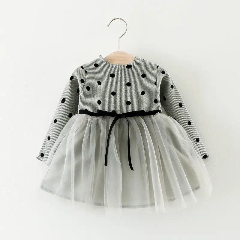 Korean Princess Baby Cotton Long-Sleeve Dress - Gery / 100