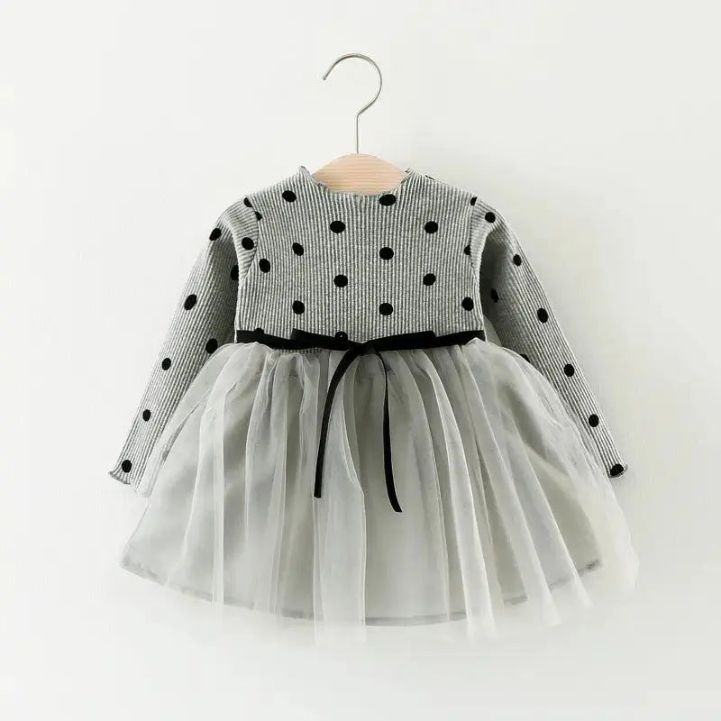 Korean Princess Baby Cotton Long-Sleeve Dress - Gery / 100