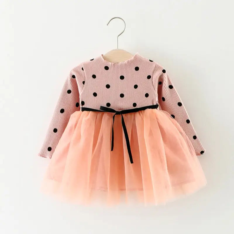 Korean Princess Baby Cotton Long-Sleeve Dress - Pink / 90