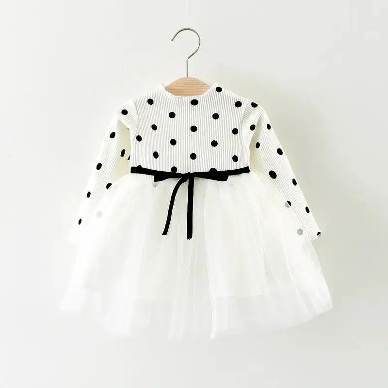 Korean Princess Baby Cotton Long-Sleeve Dress - White / 80