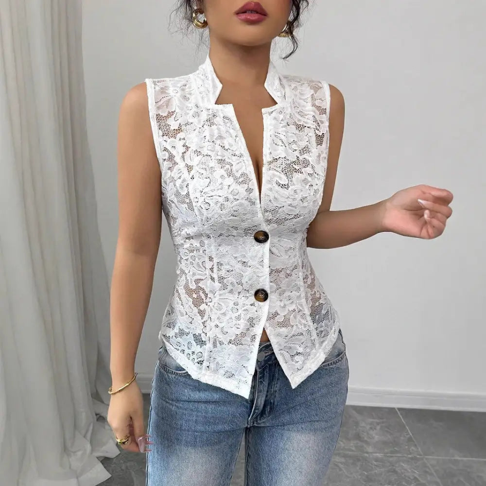 Lace Lapel Hollow Chest Cardigan