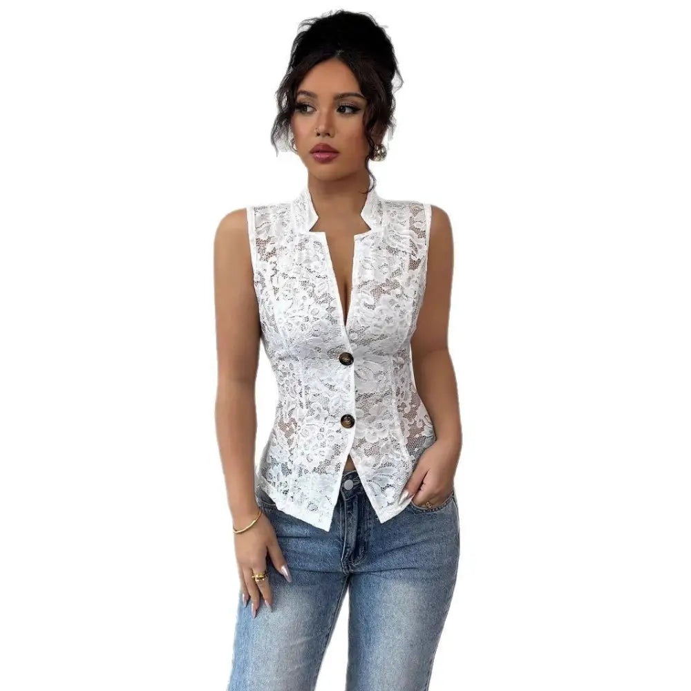 Lace Lapel Hollow Chest Cardigan