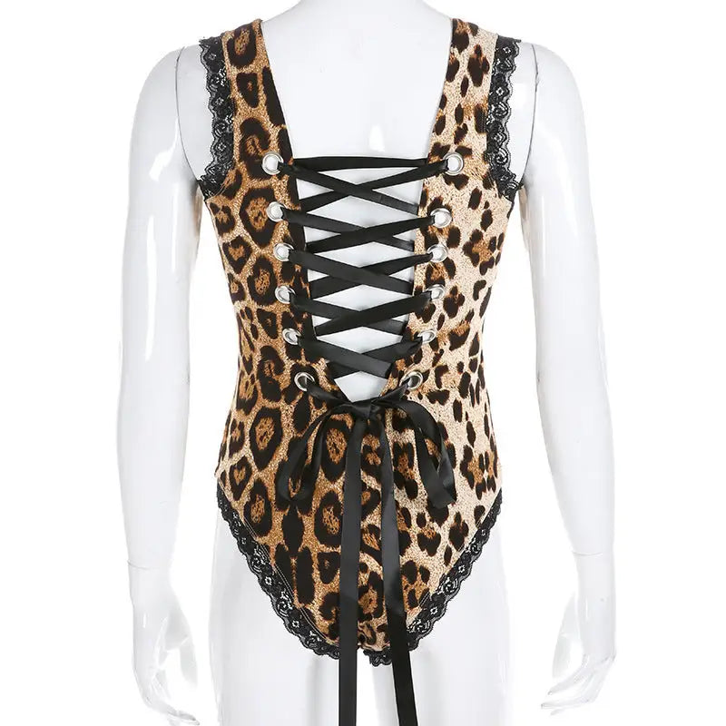 Lace leopard print swimsuit
