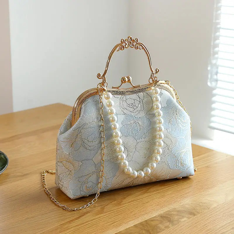 Lace Luxe: Women’s Spacious Shoulder Handbag - Simple Rose Sky Blue / Portable