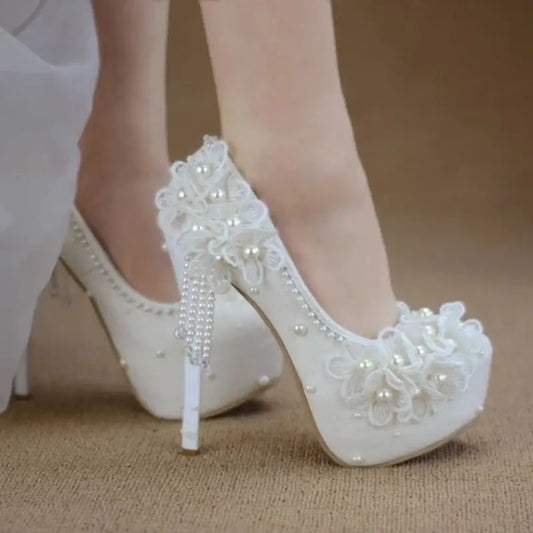 Lace Petal Bridal Heels for Her