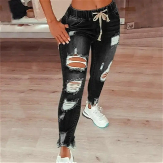 Lace-Up Denim Slim-Fit Trousers