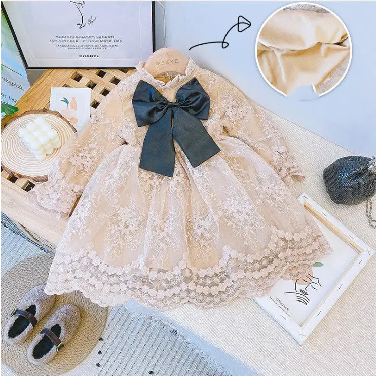 Lacey Velvet Dress - Beige / 100cm