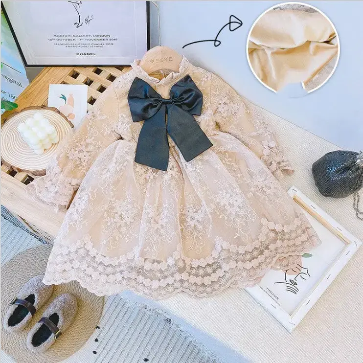 Lacey Velvet Dress - Beige / 100cm