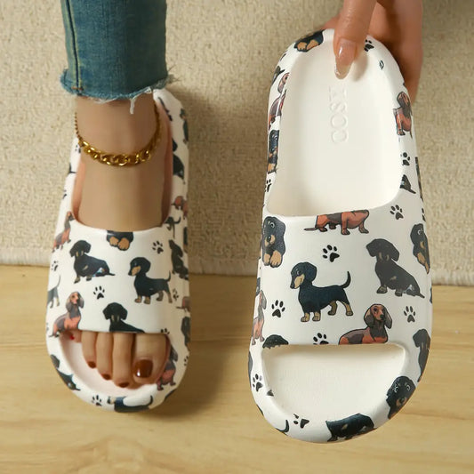 Ladies Cartoon EVA Flip Flops in White and Pink