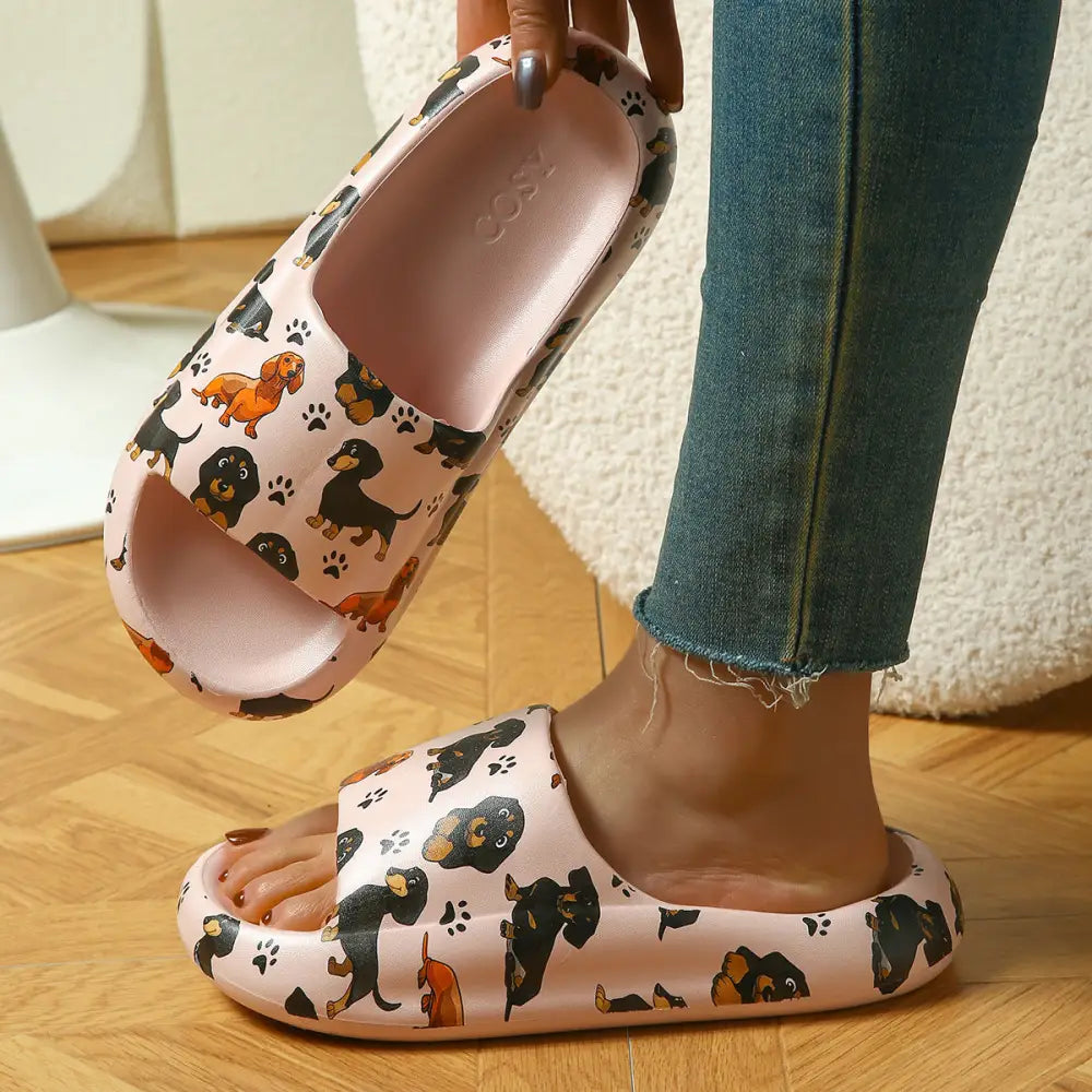 Ladies Cartoon EVA Flip Flops in White and Pink