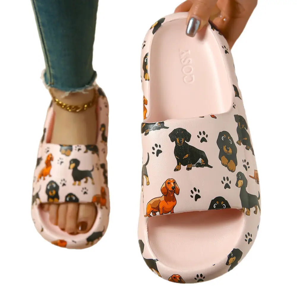 Ladies Cartoon EVA Flip Flops in White and Pink